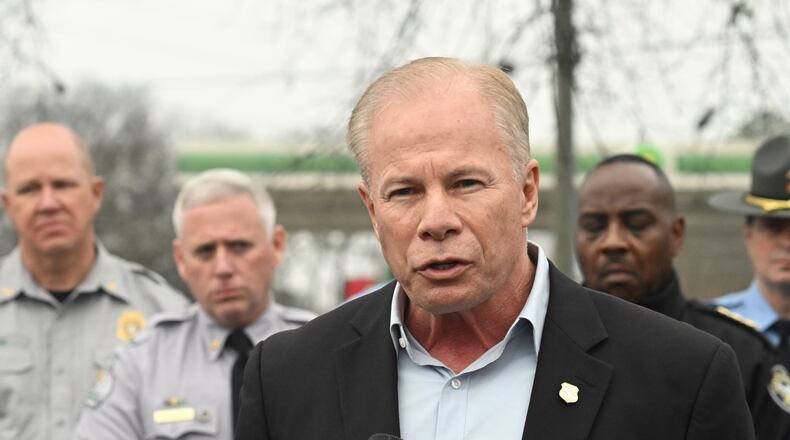 GBI director Michael Register speaks to members of the press during a press conference near Atlanta's planned public safety training center, Wednesday, Jan. 18, 2023, in Atlanta. Georgia state troopers helping conduct a “clearing operation” at the site of Atlanta’s planned public safety training center exchanged gunfire with a protester Wednesday morning, leaving the protester dead and one trooper wounded, according to the Georgia Bureau of Investigation. (Hyosub Shin / Hyosub.Shin@ajc.com)