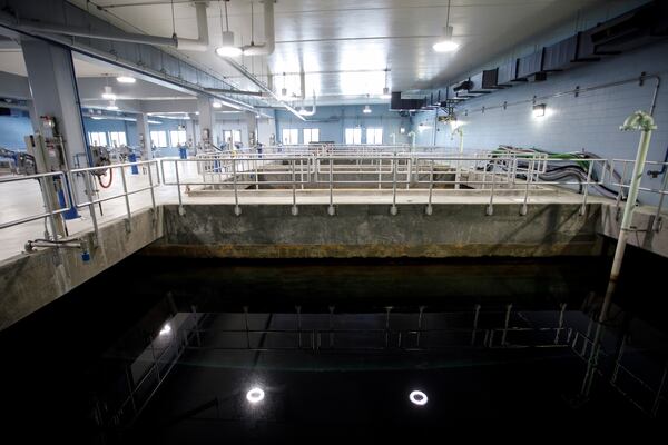 Water is processed through carbon filters inside large reservoirs designed to remove a forever chemical, known as PFAS at the Sweeney Water Treatment Plant in Wilmington, N.C., Monday, April 28, 2025. (AP Photo/Ben McKeown)