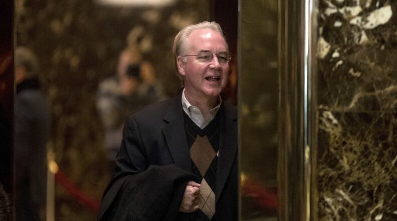 Rep. Tom Price, R- Ga. arrives at Trump Tower in New York in December. President-elect Donald Trump’s nominee to be the nation’s top health official is facing calls for investigation of whether his stock picks were guided by insider knowledge gleaned as a senior member of Congress. AP PHOTO / ANDREW HARNIK
