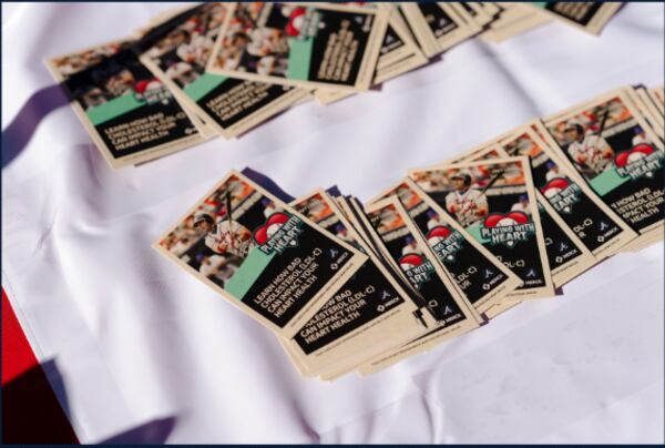 Former Atlanta Braves catcher Javy Lopez is featured on 'Playing with Heart' information cards, educating fans about how to improve their heart health. (Courtesy of the Atlanta Braves) 