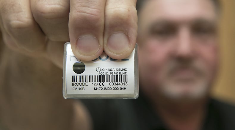 Marty Martinez, Facilities Engineering Operations Manager for St. David's Medical Center, shows various electronic tracking devices used to monitor mobile medical equipment throughout the hospital. It serves as a security and preventive maintenance measure when dealing with valuable assets. Likewise a half billion dollar contract to help the VA track its medical equipment through GPS tagging is in danger of failure, with an inefficient wifi network.