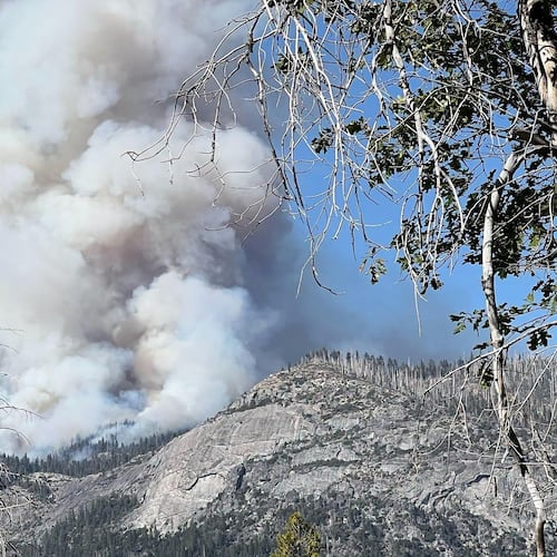 This photo provided by the National Parks Service shows the Dome Fire burning in Yosemite National Park on Tuesday, Sept. 15, 2026. (National Parks Service via AP)