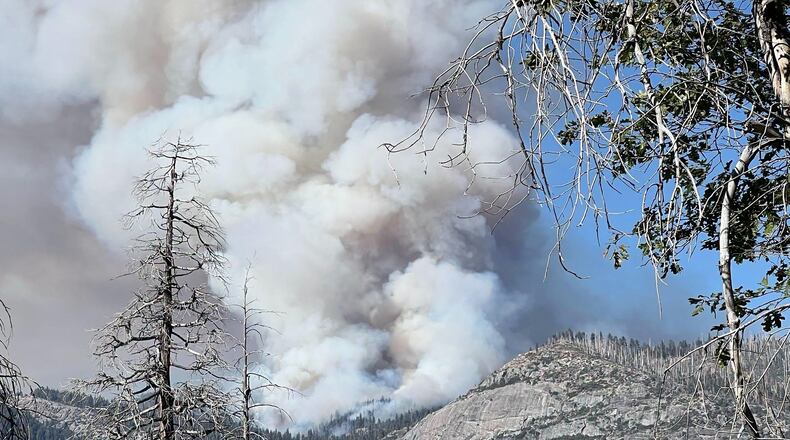 This photo provided by the National Parks Service shows the Dome Fire burning in Yosemite National Park on Tuesday, Sept. 15, 2026. (National Parks Service via AP)