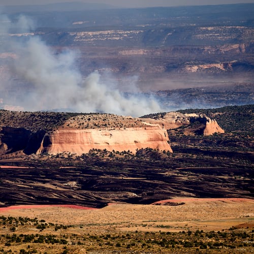 The Snyder Fire burns near Thompson Springs, Utah, on Sunday, June 28, 2026. (AP Photo/Noah Berger)