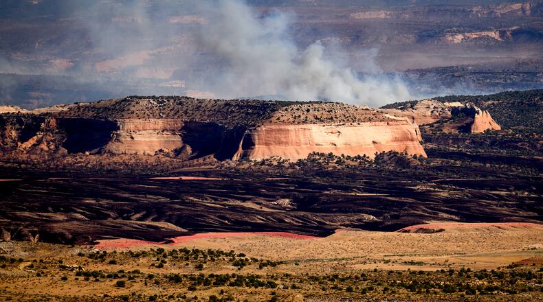 The Snyder Fire burns near Thompson Springs, Utah, on Sunday, June 28, 2026. (AP Photo/Noah Berger)