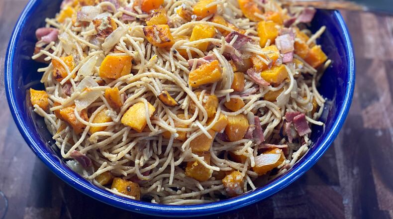 Resolve to take care of yourself with good-for-you comfort food, such as Roasted Squash Carbonara. Kellie Hynes for The AJC