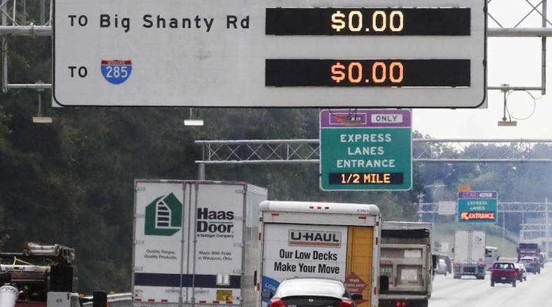 The Dunwoody Homeowners Association has rescheduled its meeting on proposed toll express lanes in the Perimeter area to Sunday, Jan. 10. The lanes would be similar to the Northwest Corridor Express Lanes that opened last fall along I-75 and I-575. AJC FILE