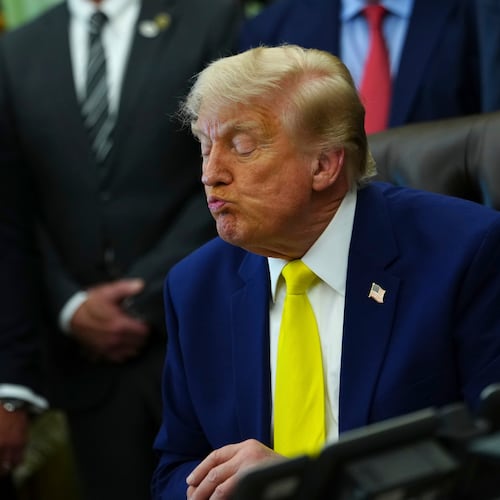 President Donald Trump listens at an event about coal, Thursday, June 4, 2026, in the Oval Office of the White House in Washington. (AP Photo/Julia Demaree Nikhinson)