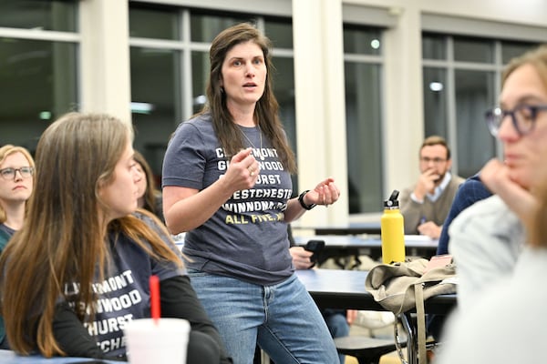 Kara Amouyal, a parent of a Westchester Elementary School student, addressed concerns parents have with the four committees the district created. (Daniel Varnado for the AJC)