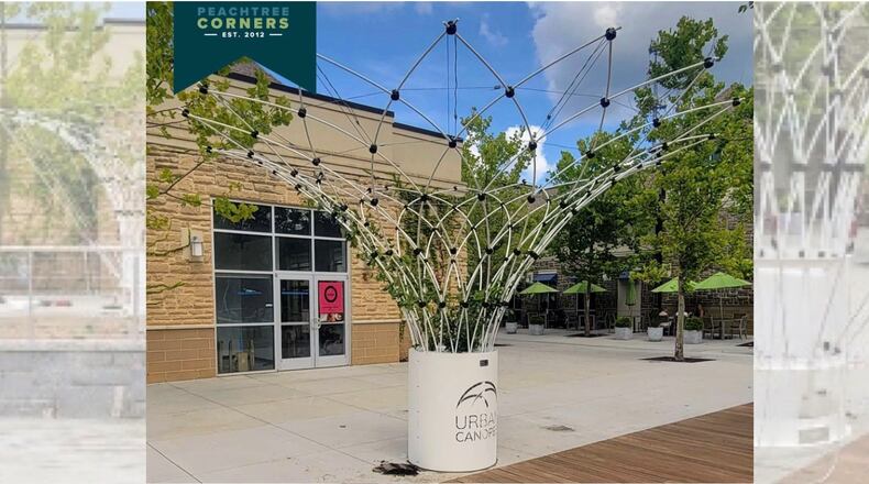 Peachtree Corners is now home to a modular, vegetation-covered formation or corolle (which means petal of a flower), the creation of French technology company Urban Canopee. COURTESY CITY OF PEACHTREE CORNERS
