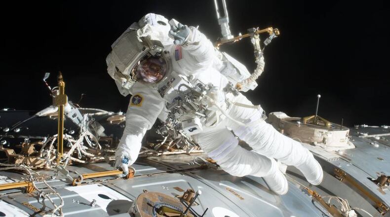A spacewalk in progress.