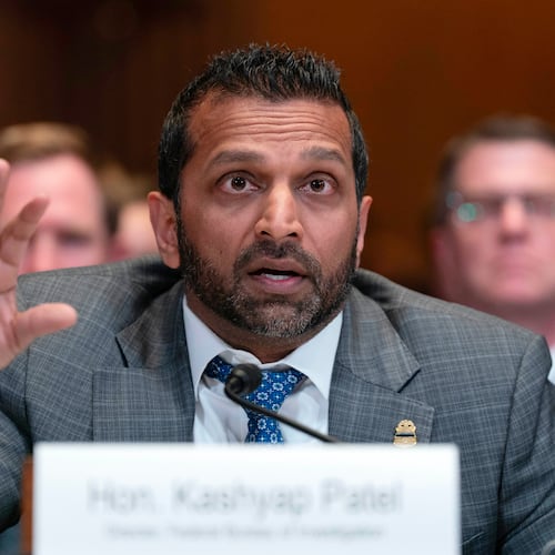 FBI director Kash Patel testifies before the Senate Subcommittee on Commerce, Justice, Science, and Related Agencies hearing on Fiscal Year 2027 Budget Request for the FBI, the Drug Enforcement Administration; the United States Marshals Service and the Bureau of Alcohol, Tobacco, Firearms and Explosives on Capitol Hill, Tuesday, May 12, 2026, in Washington. (AP Photo/Jose Luis Magana)