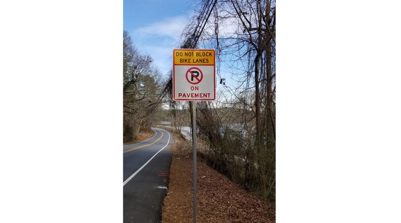 The warning signs are going up, and the last week of February, Roswell is expected to begin ticketing drivers who park illegally across bike lanes and within travel lanes along the Chattahoochee River. CITY OF ROSWELL