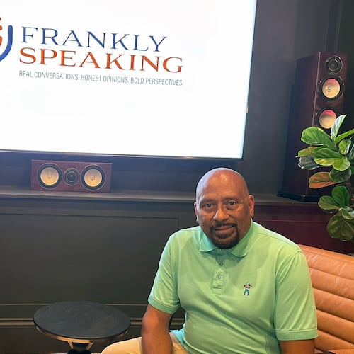 Frank Ski records his weekly podcast "Frankly Speaking" from the studio in his Atlanta home, Sept. 8, 2026. (Rodney Ho?AJC)
