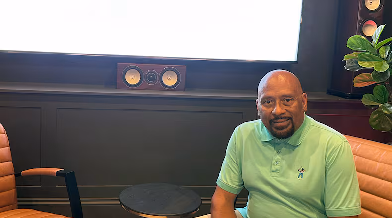 Frank Ski records his weekly podcast "Frankly Speaking" from the studio in his Atlanta home, Sept. 8, 2026. (Rodney Ho?AJC)