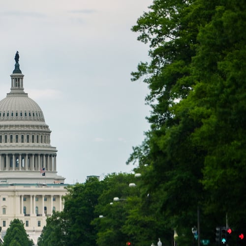 The U.S. Capitol is seen from Pennsylvania Avenue, Wednesday, May 13, 2026, in Washington. (AP Photo/Julia Demaree Nikhinson)