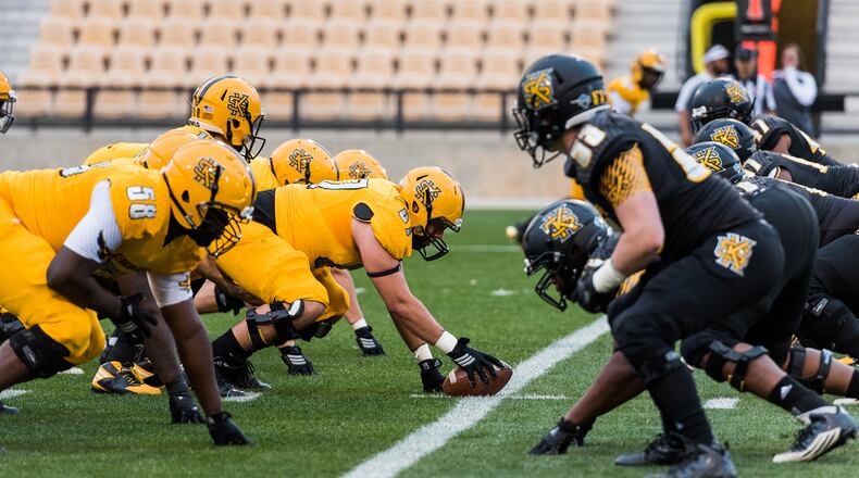 The Gold and Black teams face off during the Kennesaw State spring football game March 24, 2017 at Fifth Third Bank Stadium.