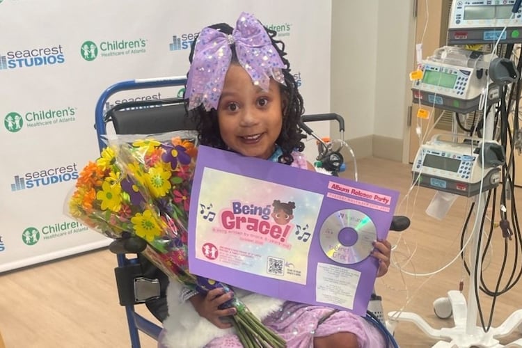 The staff at Children's Healthcare of Atlanta had an "album release party" for Myliyah “Grace” Leitzsey after she recorded her song at Seacrest Studio. (Courtesy of Queenishua Moses)