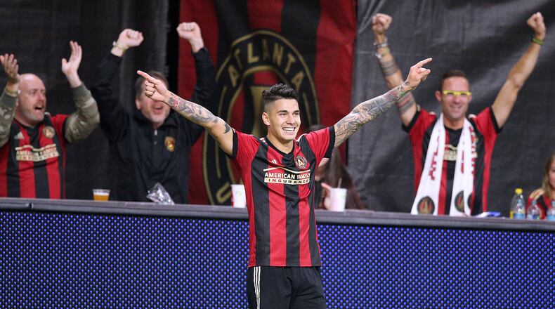 Nov 25, 2018 Atlanta: Atlanta United defender Franco Escobar and fans celebrate his goal for a 2-0 lead over the New York Red Bulls during the second half in their Eastern Conference finals MLS soccer game on Sunday, Nov. 25, 2018, in Atlanta. Curtis Compton/ccompton@ajc.com