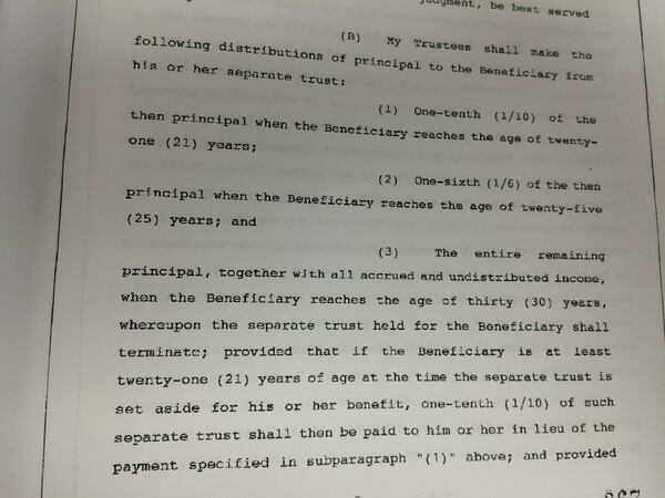 Whitney's will spells out when distributions are to be made.