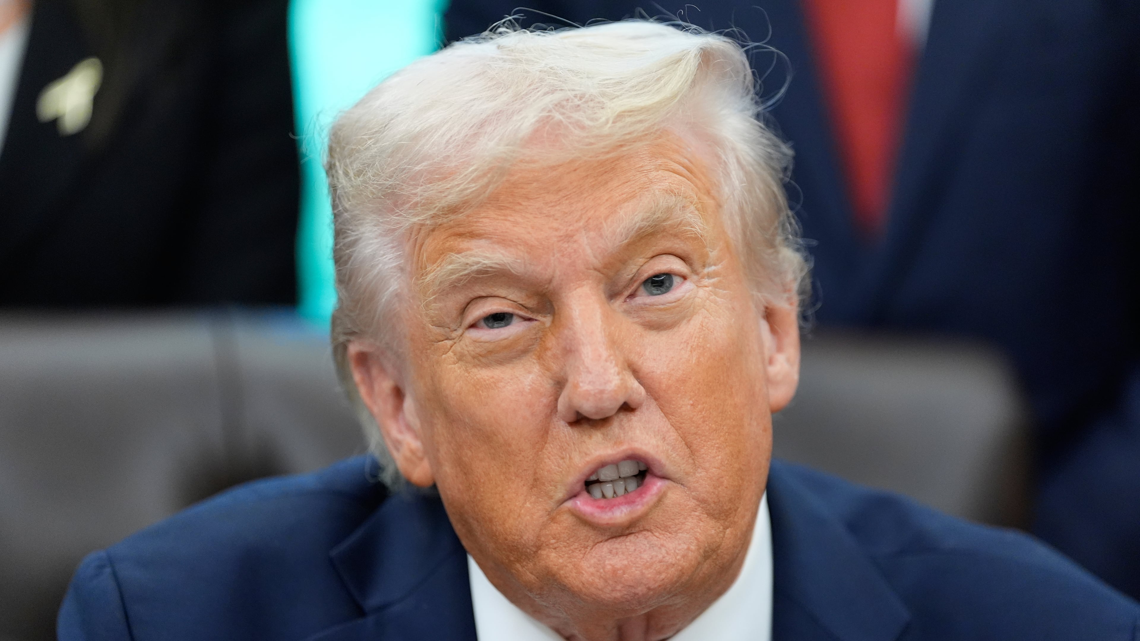 President Donald Trump speaks in the Oval Office of the White House, Tuesday, Sept. 30, 2025, in Washington. (AP Photo/Alex Brandon)