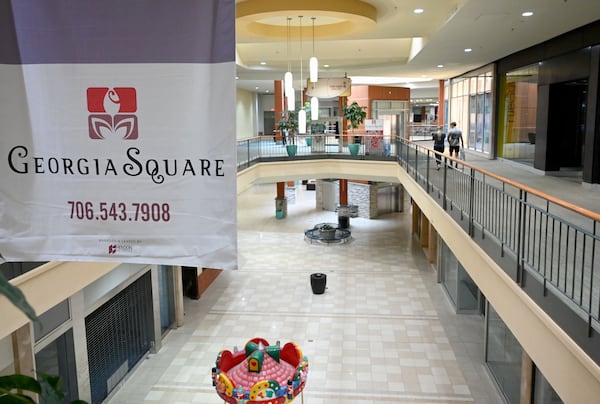 The interior of nearly deserted Georgia Square Mall on May 7, 2025, in Athens. (Hyosub Shin/AJC)