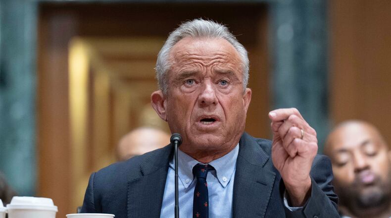 Health and Human Services Secretary Robert F. Kennedy Jr. testifies before a Senate Committee on Finance hearing on Capitol Hill, Wednesday, April 22, 2026, in Washington. (AP Photo/Jose Luis Magana)