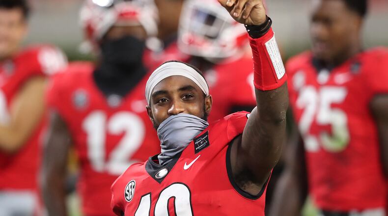 Georgia receiver Kearis Jackson celebrates after the game. Jackson had nine catches for 147 yards in the victory.