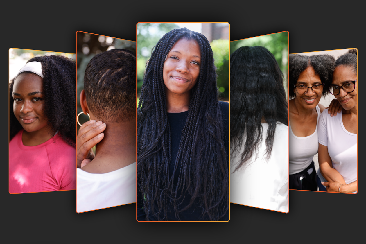 (Left to right) Jamie Williams Smith, Darnell M. Taylor, Jayla McCall, Jordan Greene, Murlean Tucker and Marlean Tucker discuss their hair styles. (Photos by Abbey Cutter for AJC, Natrice Miller for AJC)