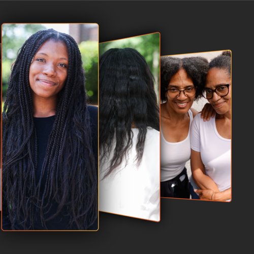 (Left to right) Jamie Williams Smith, Darnell M. Taylor, Jayla McCall, Jordan Greene, Murlean Tucker and Marlean Tucker discuss their hair styles. (Photos by Abbey Cutter for AJC, Natrice Miller for AJC)