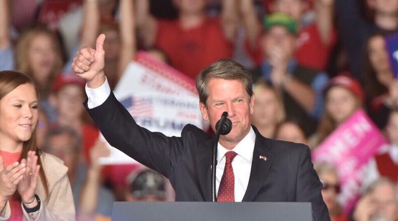 Brian Kemp rallies Republicans ahead of Donald Trump's arrival in Macon.