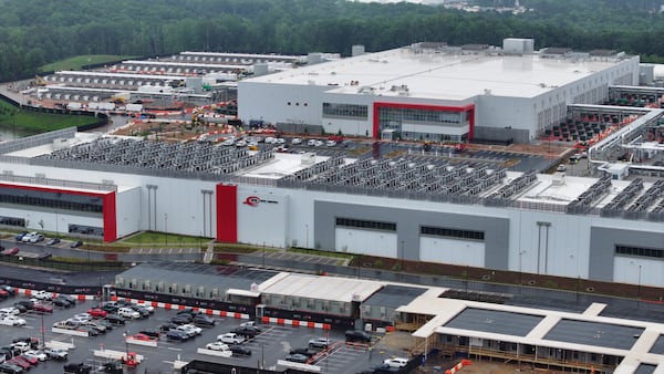 An aerial view captures the QTS data center campus near Fayetteville. (Miguel Martinez/AJC)