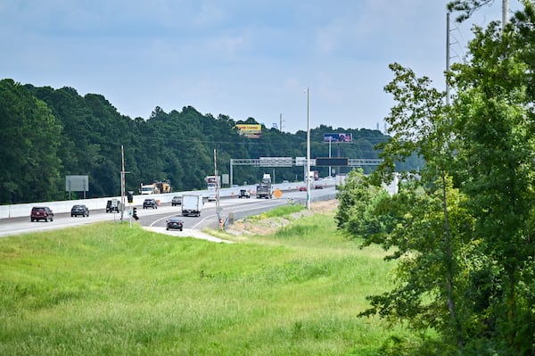 Contraflow barriers standing at the ready at the on-ramp entrance to I-16 eastbound on Chatham Parkway in Savannah, Ga. (Sarah Peacock for The Atlanta Journal-Constitution)