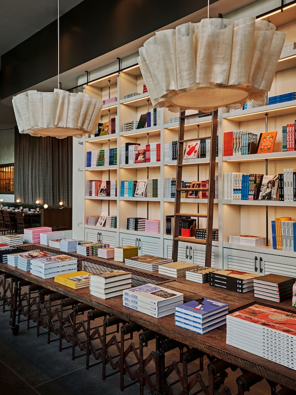 Sargent, the new restaurant from the Lucian Books + Wine team, includes a space with books and international magazines curated by co-owner Katie Barringer. (Courtesy of Andrew Thomas Lee)