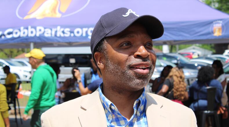 Michael Owens is shown here at the Taste of Mableton fesitval on Saturday, April 15, 2023. On runoff Election Day April 18, Owens won the race for Mableton mayor according to unofficial election results Tuesday night. (Taylor Croft/taylor.croft@ajc.com)