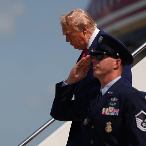 President Donald Trump disembarks Air Force One, Wednesday, July 22, 2026, at Dover Air Force Base, Del. (AP Photo/Julia Demaree Nikhinson)
