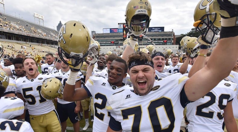 Georgia Tech and Russell Athletic, which has been an official supplier of gear to the athletic department since 1992, will not continue their partnership past the end of their current contract, which ends next June. (AJC photo by Hyosub Shin)