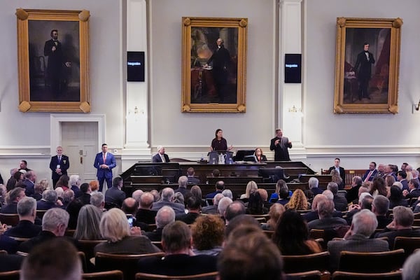 FILE-Republican Kelly Ayotte speaks in the House Chamber at the State House, in Concord, N.H, in this Jan. 9, 2025, file photo. (AP Photo/Charles Krupa, File)