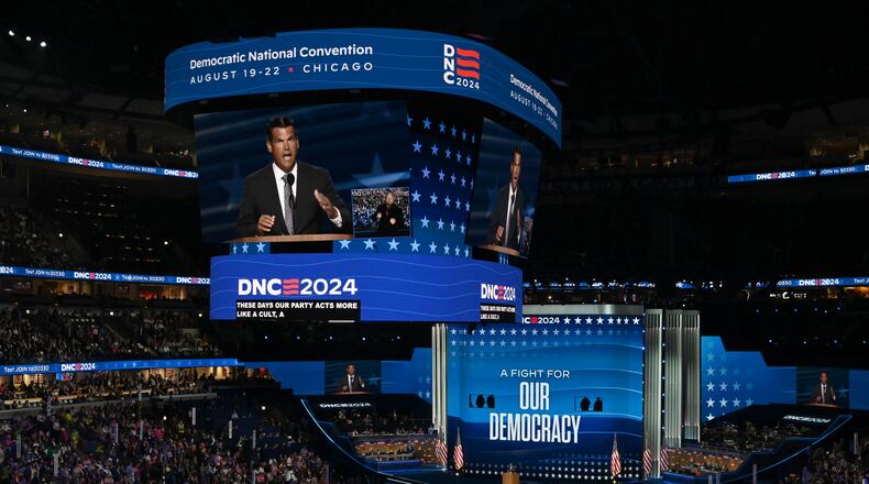 Former Lt. Gov. Geoff Duncan speaks during the third of the Democratic National Convention at the United Center, Wednesday, August 21, 2024, in Chicago, Illinois. (Hyosub Shin / AJC)