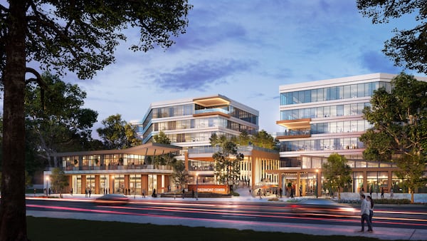 This rendering shows the forthcoming repositioning of Piedmont Center, the largest office complex in Buckhead. (Courtesy of CP Group)