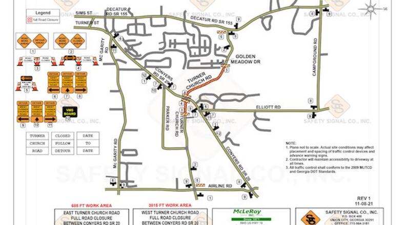 The detour map released by the county for the Turner Church Road closing.
