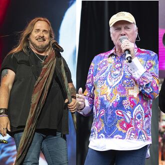 From left, Johnny Van Zant of Lynyrd Skynyrd, Mike Love of the Beach Boys and Lee Loughnane of Chicago are key members of longtime bands that are performing in Atlanta in mid-July. (Associated Press photos)