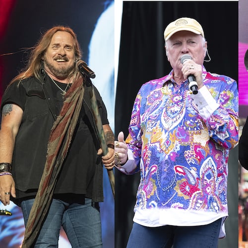 From left, Johnny Van Zant of Lynyrd Skynyrd, Mike Love of the Beach Boys and Lee Loughnane of Chicago are key members of longtime bands that are performing in Atlanta in mid-July. (Associated Press photos)