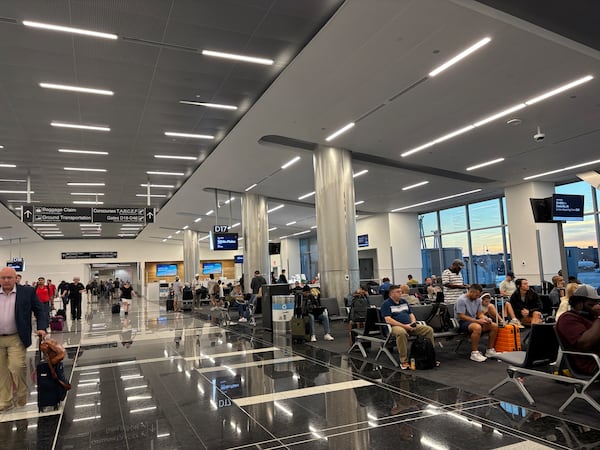 A view of the newly-expanded gates at Concourse D at Hartsfield-Jackson Atlanta International Airport. The $1.4 billion project is set to last until 2029, and is expanding a few gates at a time in order to limit airline disruption. (Emma Hurt/AJC)