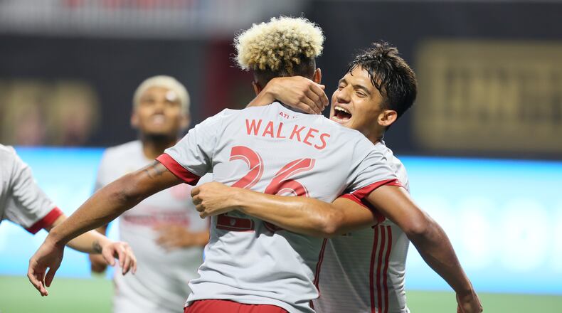 September 13, 2017 Atlanta Atlanta United miedfielder Yamil Azad celebrate the four goal of the team scored by Atlanta United defender Anton Walkes (26).