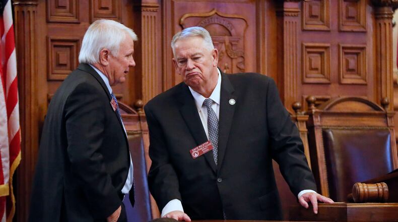 House Majority Leader Jon Burns (left) is in the running to succeed David Ralston (right), as Georgia's House Speaker. Rep. Barry Fleming is also in the running. (Bob Andres/AJC)