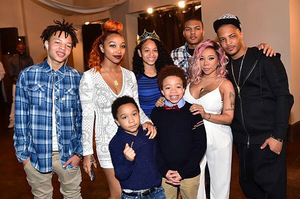Most of the world was introduced to T.I.'s blended family on the VH1 reality series "T.I. & Tiny: The Family Hustle," which aired from 2011-2017. Top (from left): Domani Harris, Zonnique Pullins, Deyjah Harris and Messiah Harris. Bottom (from left) :Major Harris, King Harris, Tameka "Tiny" Harris and T.I.)