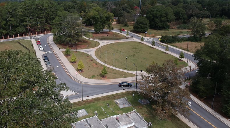 Aerial photo shows Mableton Square. This $2.2 million project rerouted Church Street around a football field-sized green space. HYOSUB SHIN / HSHIN@AJC.COM