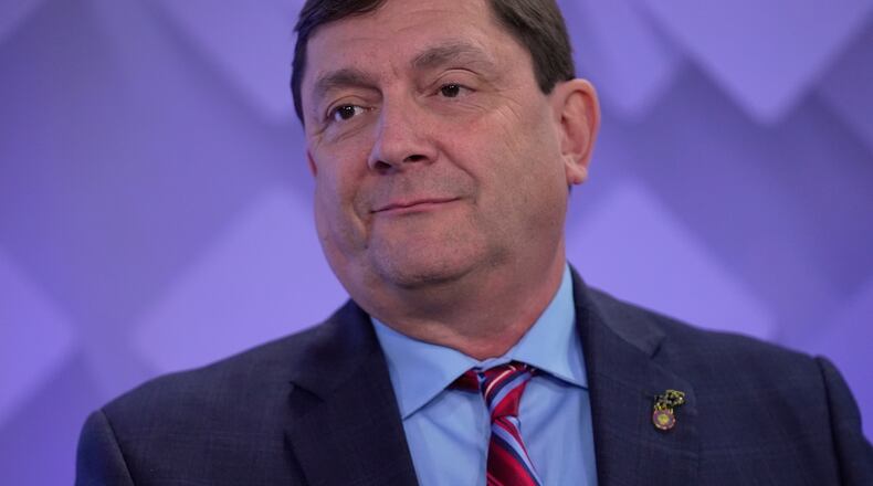 U.S. Senate candidate Troy Jackson takes part in a debate at the WCSH-6 television studio, Thursday, July 16, 2026, in Portland, Maine. (AP Photo/Robert F. Bukaty)