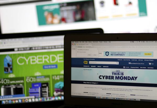 SAN ANSELMO, CA - NOVEMBER 27:  In this photo illustration, an ad seen on the Best Buy website for a Cyber Monday sale is displayed on laptop computers on November 27, 2017 in San Anselmo, California. Cyber Monday will likely be the biggest shopping day in U.S. e-commerce history with an expected $6.6 billion in sales.  (Photo Illustration by Justin Sullivan/Getty Images)